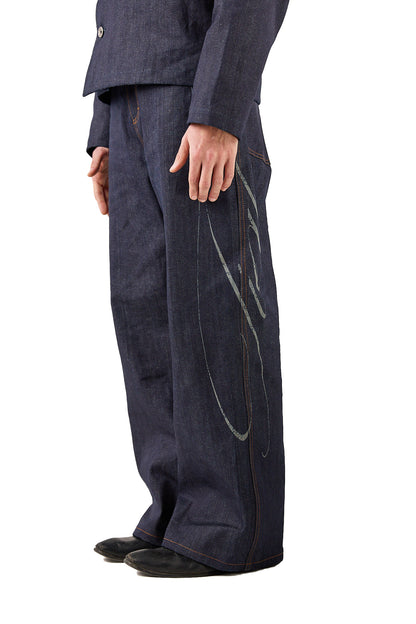 Laser raw denim bootcut